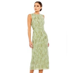 MAC DUGGAL
Women's Abstract Beaded Sleeveless Midi Dress size 2 NWT Color sage